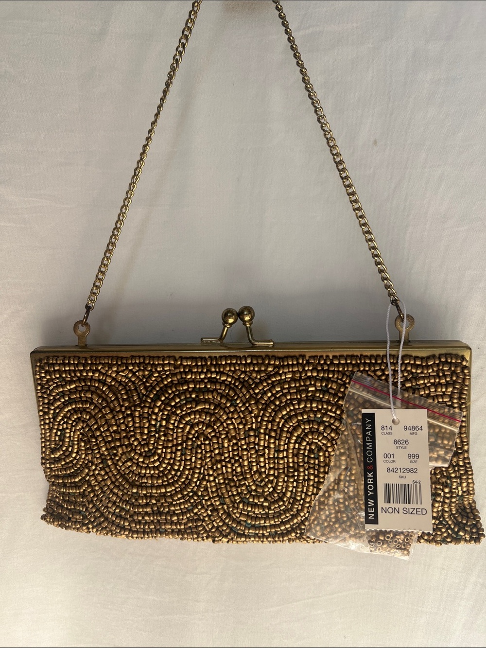 New York & Company Gold Beaded Chain-Handle Evening Clutch